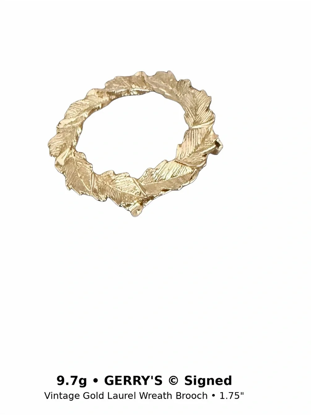 Vintage Gerry’s Gold Laurel Wreath Brooch Signed 9.7g
